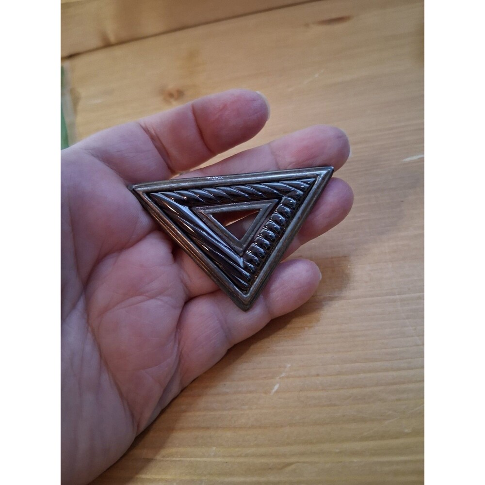 Pin Brooch Vintage Silver Tone Triangle Abstract 2" Sci Fi Metallic